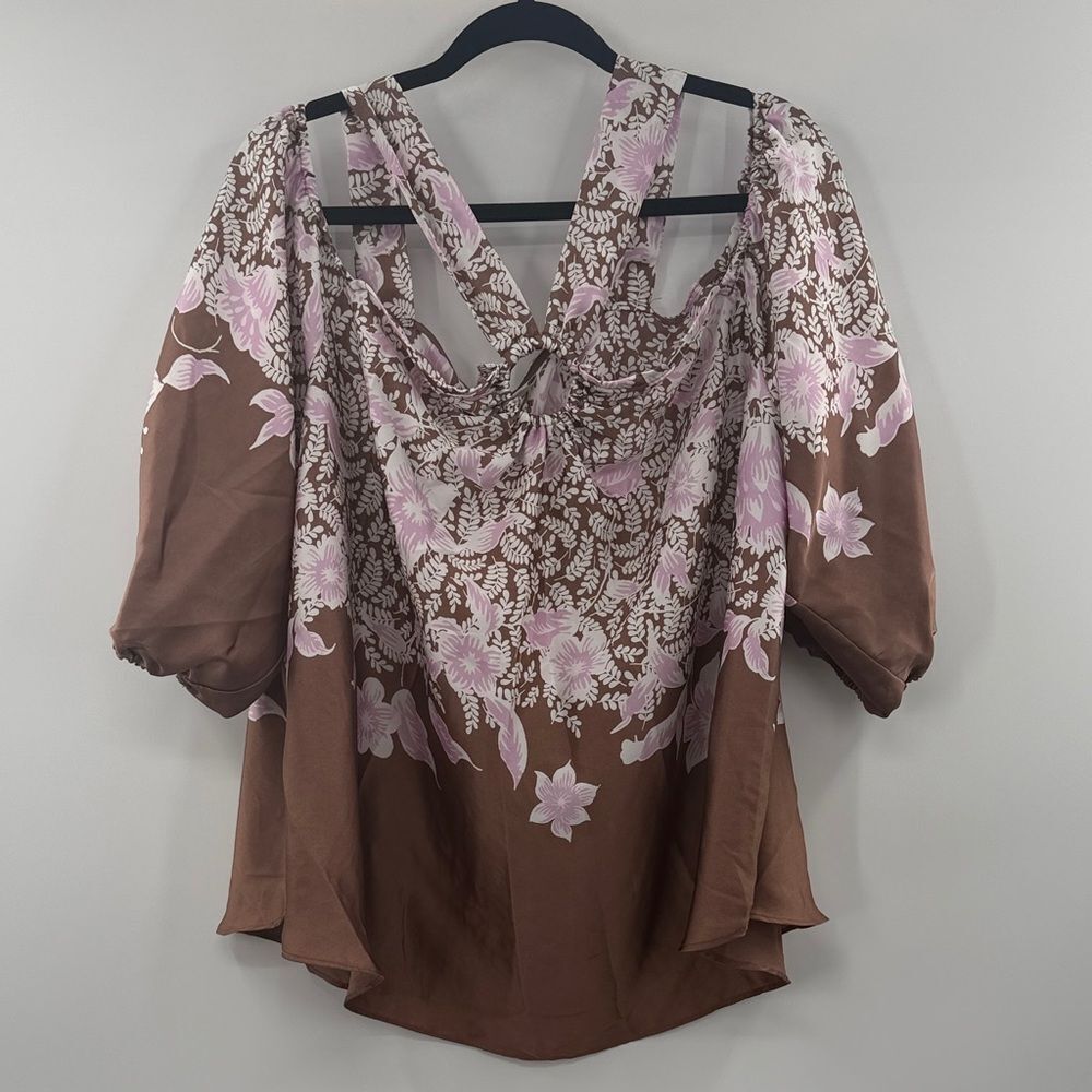 3For$20 Cato Brown and Pink Floral Blouse size: 22/24W